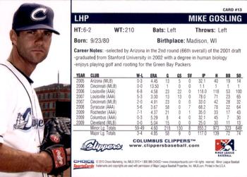 2010 Choice Columbus Clippers #13 Mike Gosling Back