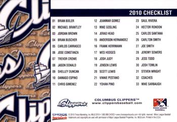 2010 Choice Columbus Clippers #34 Checklist Back
