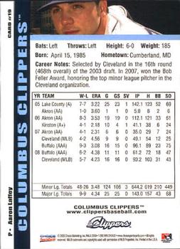 2009 Choice Columbus Clippers #19 Aaron Laffey Back