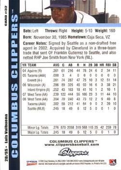 2009 Choice Columbus Clippers #32 Luis Valbuena Back