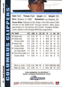 2009 Choice Columbus Clippers #7 Jack Cassel Back