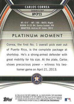 2013 Bowman Platinum - Chrome Prospects Purple Refractors #BPCP23 Carlos Correa Back