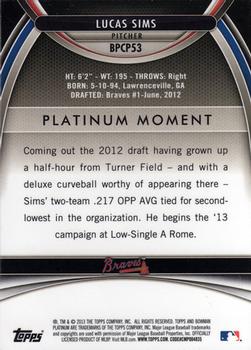 2013 Bowman Platinum - Chrome Prospects Purple Refractors #BPCP53 Lucas Sims Back