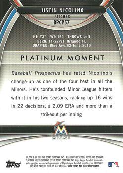 2013 Bowman Platinum - Chrome Prospects Purple Refractors #BPCP57 Justin Nicolino Back