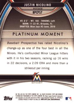 2013 Bowman Platinum - Chrome Prospects Refractors #BPCP57 Justin Nicolino Back