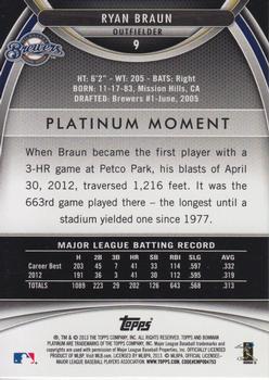2013 Bowman Platinum - Gold #9 Ryan Braun Back