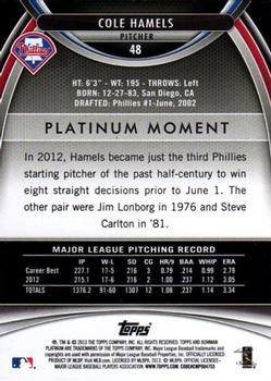 2013 Bowman Platinum - Gold #48 Cole Hamels Back