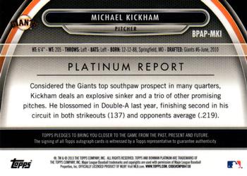 2013 Bowman Platinum - Prospect Autographs #BPAP-MKI Michael Kickham Back