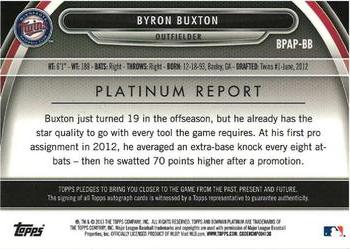 2013 Bowman Platinum - Prospect Autographs Blue Refractors #BPAP-BB Byron Buxton Back