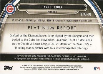 2013 Bowman Platinum - Prospect Autographs Blue Refractors #BPAP-BL Barret Loux Back