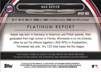 2013 Bowman Platinum - Prospect Autographs Gold Refractors #BPAP-MK Max Kepler Back