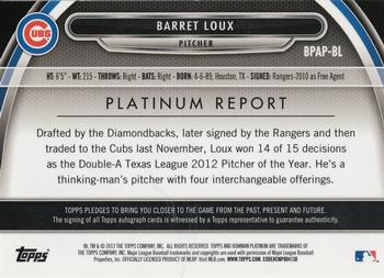 2013 Bowman Platinum - Prospect Autographs Green Refractors #BPAP-BL Barret Loux Back