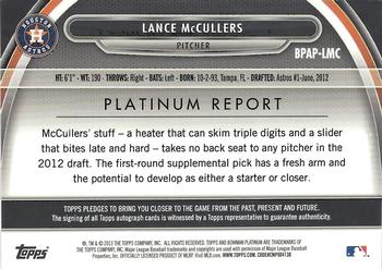 2013 Bowman Platinum - Prospect Autographs Green Refractors #BPAP-LMC Lance McCullers Back