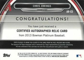 2013 Bowman Platinum - Relic Autographs #AR-CO Chris Owings Back