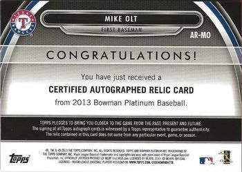 2013 Bowman Platinum - Relic Autographs #AR-MO Mike Olt Back