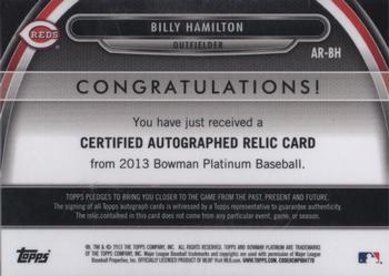 2013 Bowman Platinum - Relic Autographs Blue Refractors #AR-BH Billy Hamilton Back
