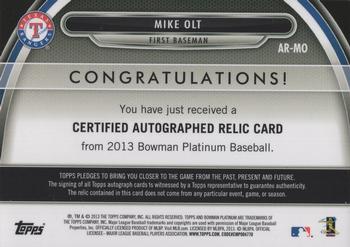 2013 Bowman Platinum - Relic Autographs Gold Refractors #AR-MO Mike Olt Back