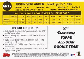 2008 Topps - All-Rookie Team 50th Anniversary #AR17 Justin Verlander Back