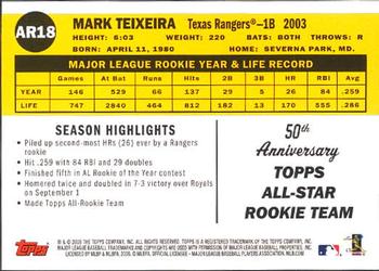 2008 Topps - All-Rookie Team 50th Anniversary #AR18 Mark Teixeira Back