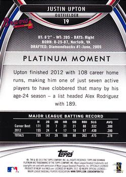 2013 Bowman Platinum - Sapphire #19 Justin Upton Back