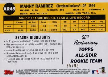 2008 Topps - All-Rookie Team 50th Anniversary Gold Foil Parallels #AR48 Manny Ramirez Back