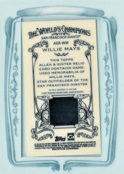 2013 Topps Allen & Ginter - Framed Mini Relics #AGR-WM Willie Mays Back