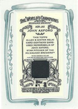 2013 Topps Allen & Ginter - Framed Mini Relics #AGR-JAX John Axford Back