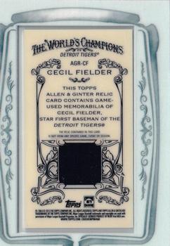 2013 Topps Allen & Ginter - Framed Mini Relics #AGR-CF Cecil Fielder Back