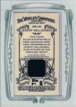 2013 Topps Allen & Ginter - Framed Mini Relics #AGR-JHK Jeremy Hellickson Back
