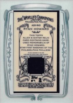 2013 Topps Allen & Ginter - Framed Mini Relics #AGR-RHD Ryan Howard Back