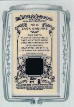 2013 Topps Allen & Ginter - Framed Mini Relics #AGR-ZG Zack Greinke Back