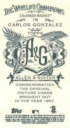 2013 Topps Allen & Ginter - Mini A & G Back #178 Carlos Gonzalez Back