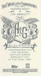 2013 Topps Allen & Ginter - Mini A & G Back #76 Jim Abbott Back