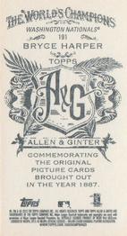2013 Topps Allen & Ginter - Mini A & G Back #191 Bryce Harper Back