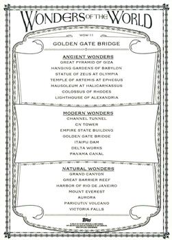 2013 Topps Allen & Ginter - Wonders of the World Cabinets #WOW-11 Golden Gate Bridge Back