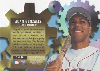 1996 Ultra - Hitting Machines #3 Juan Gonzalez Back