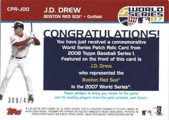 2008 Topps - Replica Mini Jersey Cards #CPR-JDD J.D. Drew Back