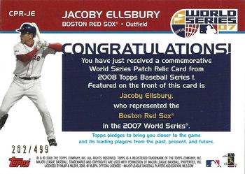2008 Topps - Replica Mini Jersey Cards #CPR-JE Jacoby Ellsbury Back