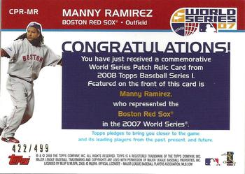 2008 Topps - Replica Mini Jersey Cards #CPR-MR Manny Ramirez Back