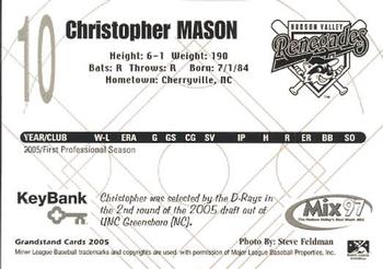2005 Grandstand Hudson Valley Renegades #23 Christopher Mason Back