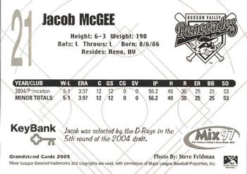 2005 Grandstand Hudson Valley Renegades #25 Jacob McGee Back