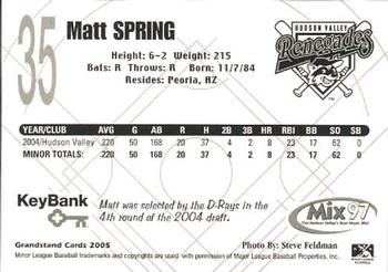 2005 Grandstand Hudson Valley Renegades #29 Matt Spring Back