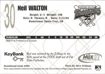 2005 Grandstand Hudson Valley Renegades #33 Neil Walton Back