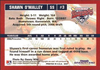 2007 Grandstand Hudson Valley Renegades #19 Shawn O'Malley Back
