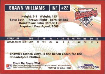 2007 Grandstand Hudson Valley Renegades #30 Shawn Williams Back