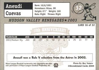 2004 Grandstand Hudson Valley Renegades 10th Anniversary #16 Aneudi Cuevas Back
