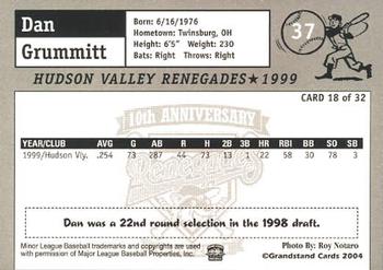 2004 Grandstand Hudson Valley Renegades 10th Anniversary #18 Dan Grummitt Back
