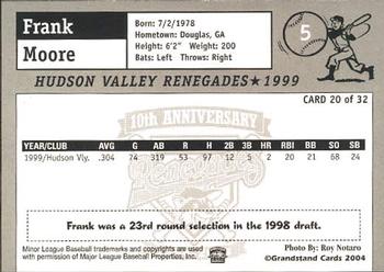 2004 Grandstand Hudson Valley Renegades 10th Anniversary #20 Frank Moore Back