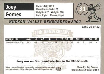 2004 Grandstand Hudson Valley Renegades 10th Anniversary #25 Joey Gomes Back