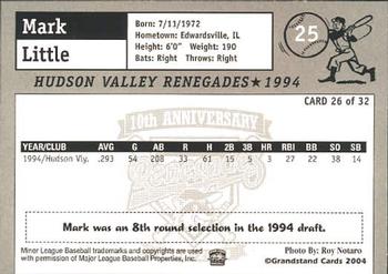 2004 Grandstand Hudson Valley Renegades 10th Anniversary #26 Mark Little Back